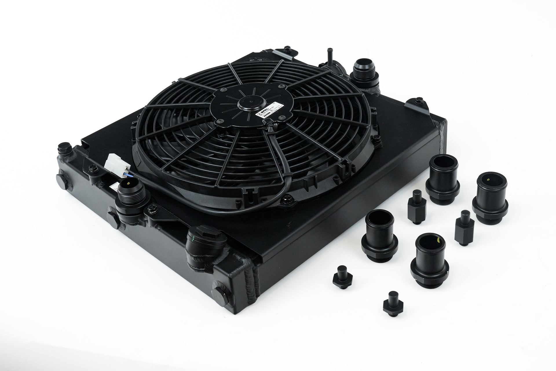 CSF Universal Half Radiator - Evo 7/8/9 / 92-00 Civic - w/ SPAL Fan & Shroud - Black