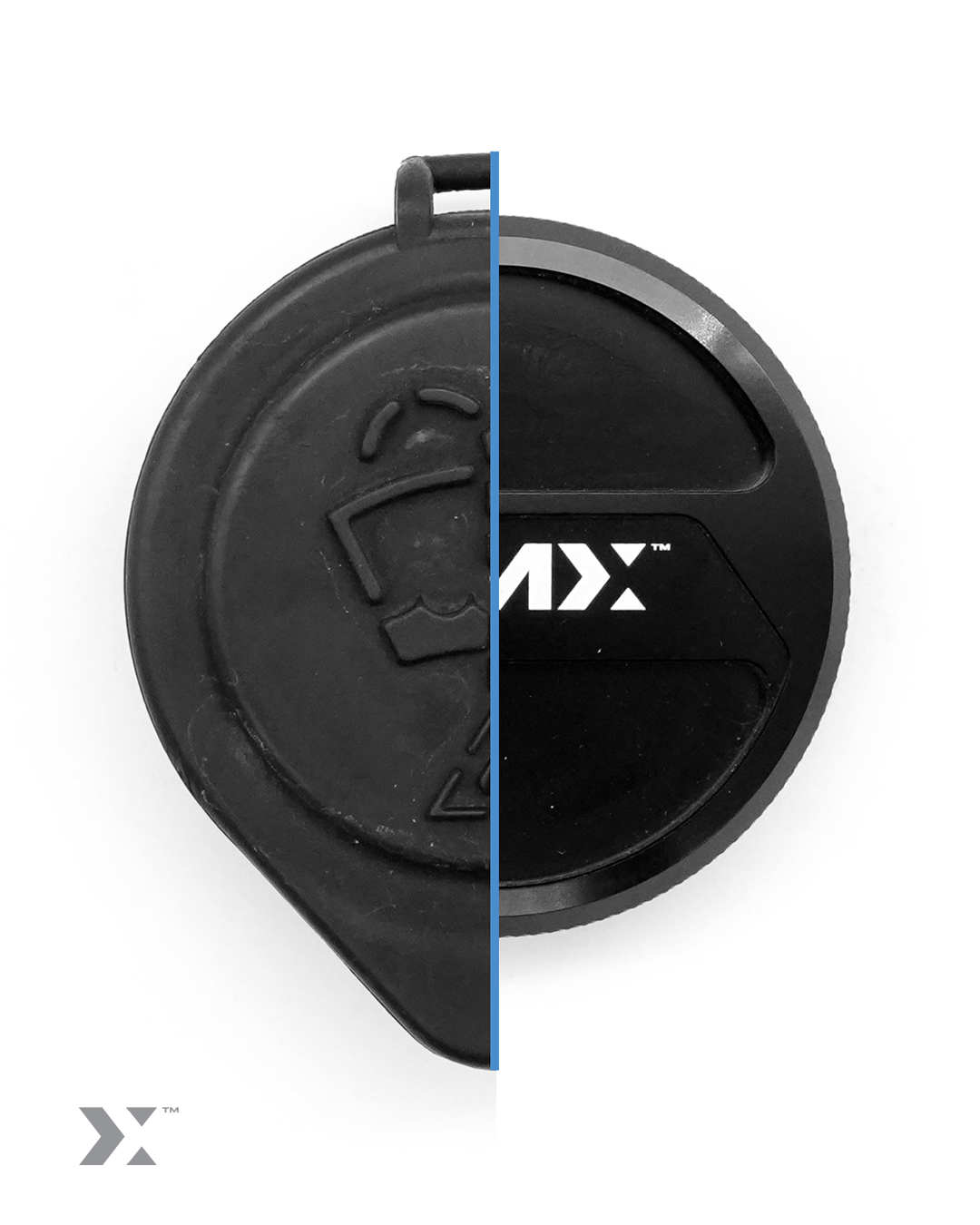 MMX gloss black billet washer fluid filler cap for G Series BMW engine bay