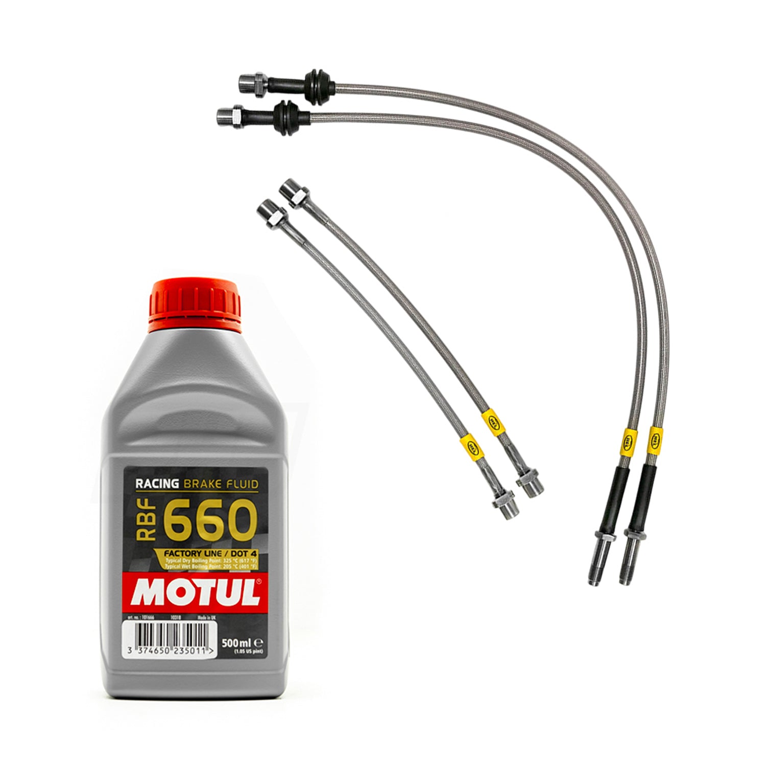 BMW F80 M3 & F82/F83 M4 HEL Stainless Steel Front & Rear Braided Brake Lines & MOTUL RBF 660 Brake Fluid Kit
