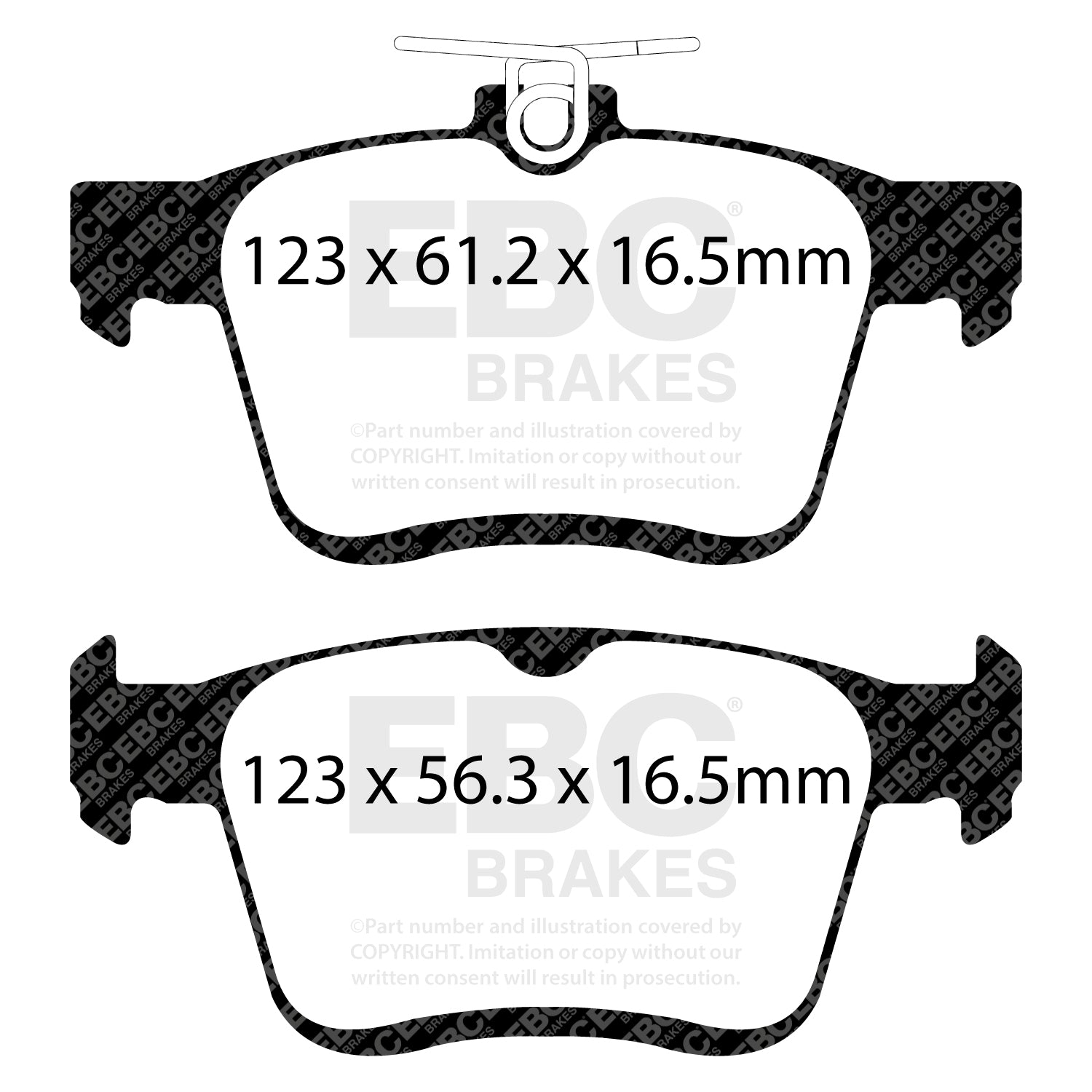 EBC Volkswagen Golf GTI Mk7 Greenstuff Rear Brake Pads DP22153 Dimensions