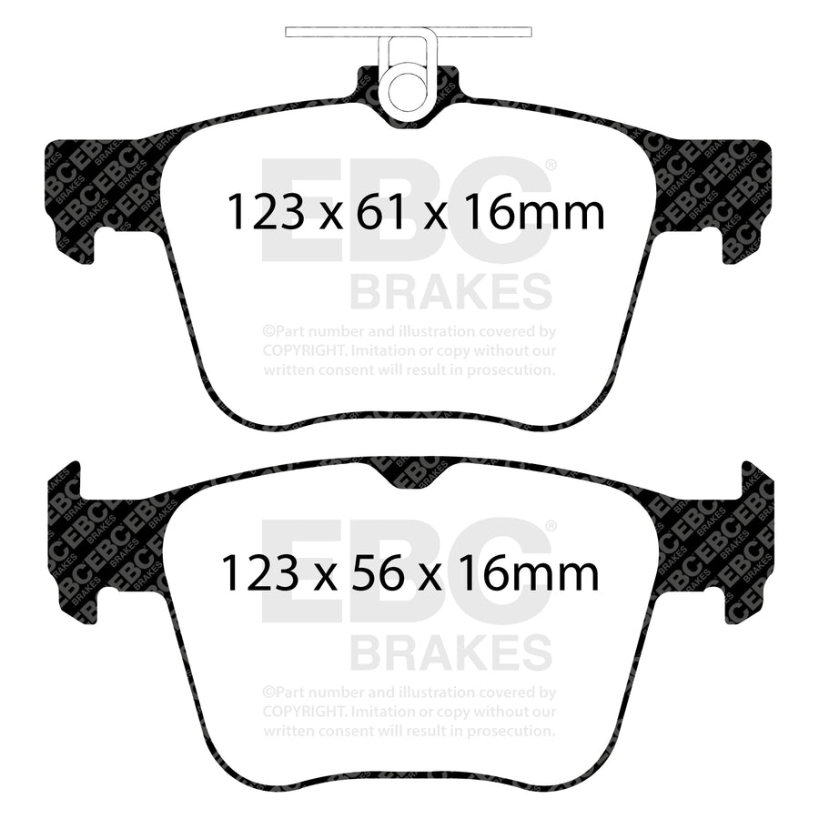 EBC Volkswagen Golf R Mk7 RP-1 Full Race Rear Brake Pads DP82173RP1 Dimensions