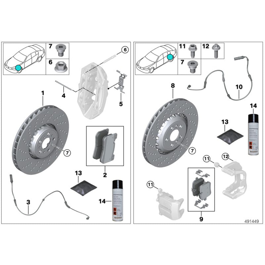 Genuine BMW Front Brake Pin Kit - G80 M3, G82 M4 & G87 M2 Fitting Diagram