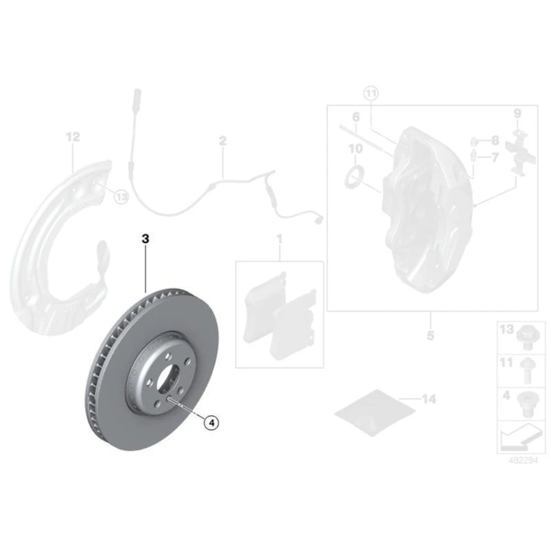 Genuine BMW OEM 374mm Front Brake Discs/Rotors Pair For G20 M340i, G22 M440i, G42 M240i & G29 Z4 Roadster 34106880077 & 34106880078