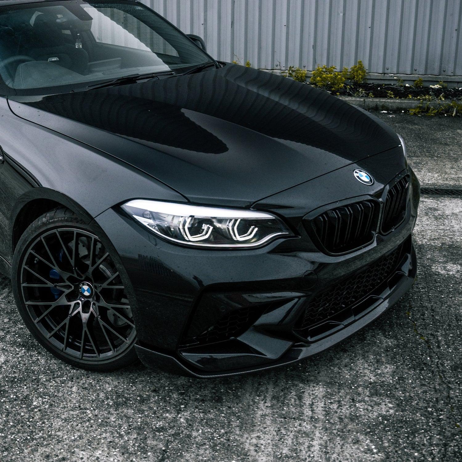MHC+ BMW F87 M2 Competition Performance Style Front Splitter In Gloss Pre Preg Carbon Fibre