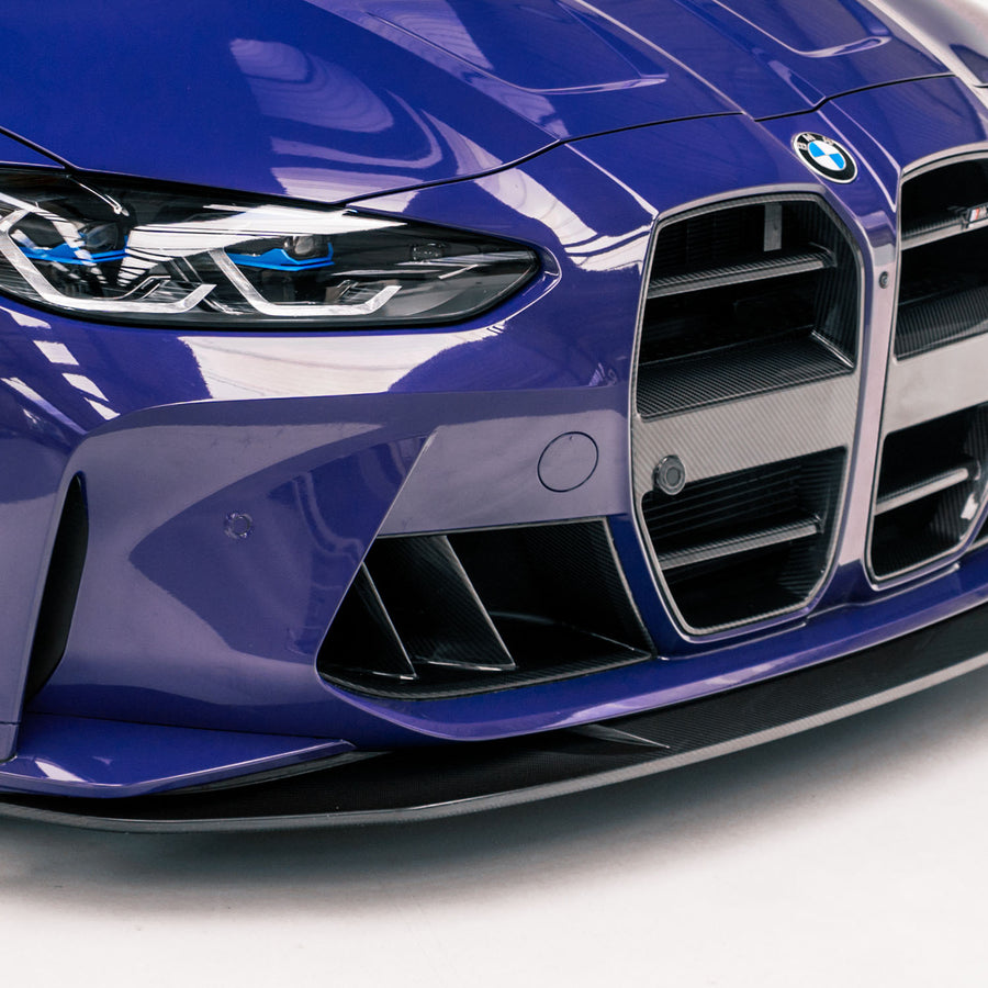 MHC+ BMW G80 G81 M3 & G82 G83 M4 Twin Fin Front Air Ducts In Gloss Pre Preg Carbon Fibre