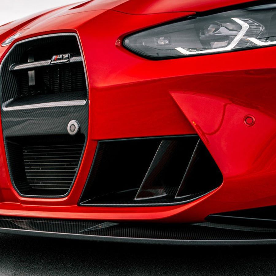 MHC+ BMW G80 G81 M3 & G82 G83 M4 Twin Fin Front Air Ducts In Gloss Pre Preg Carbon Fibre