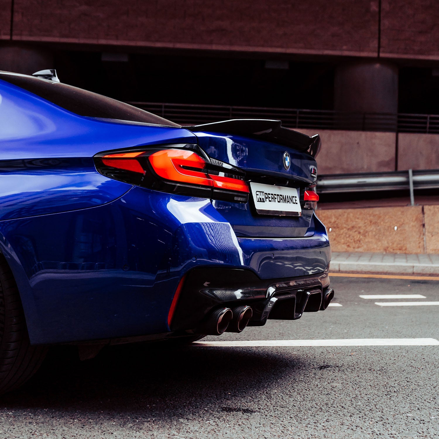 MHC+ BMW F90 M5 LCI CS Style Rear Diffuser In Gloss Pre Preg Carbon Fibre Fitted