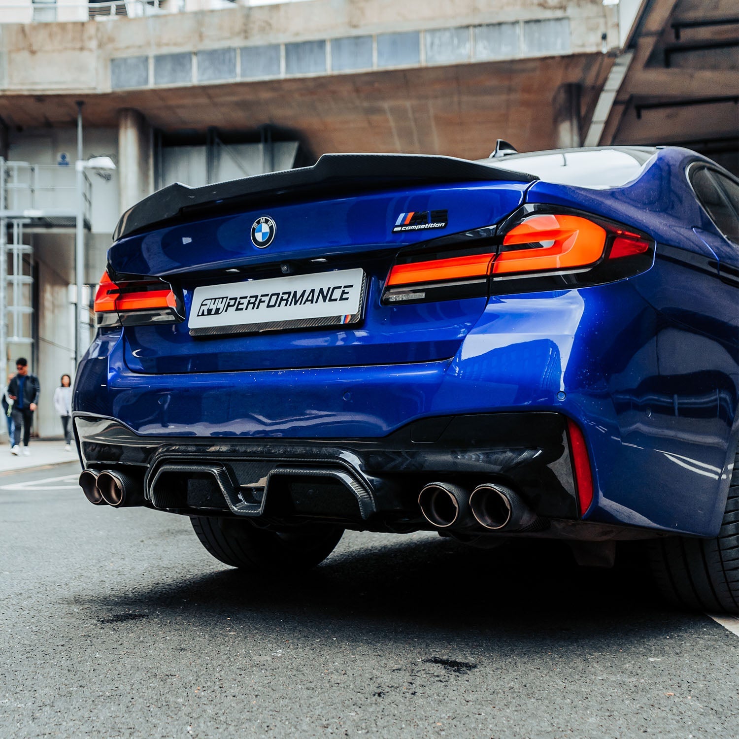 MHC+ BMW F90 M5 LCI CS Style Rear Diffuser In Gloss Pre Preg Carbon Fibre Fitted