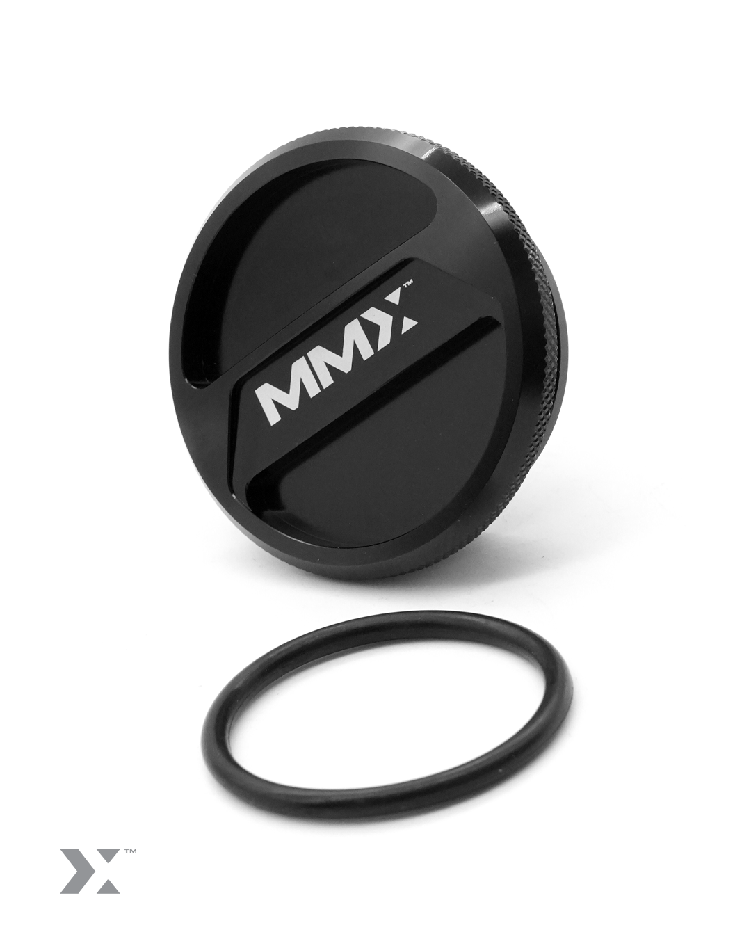 MMX gloss black billet washer fluid filler cap for F Series BMW engine bay