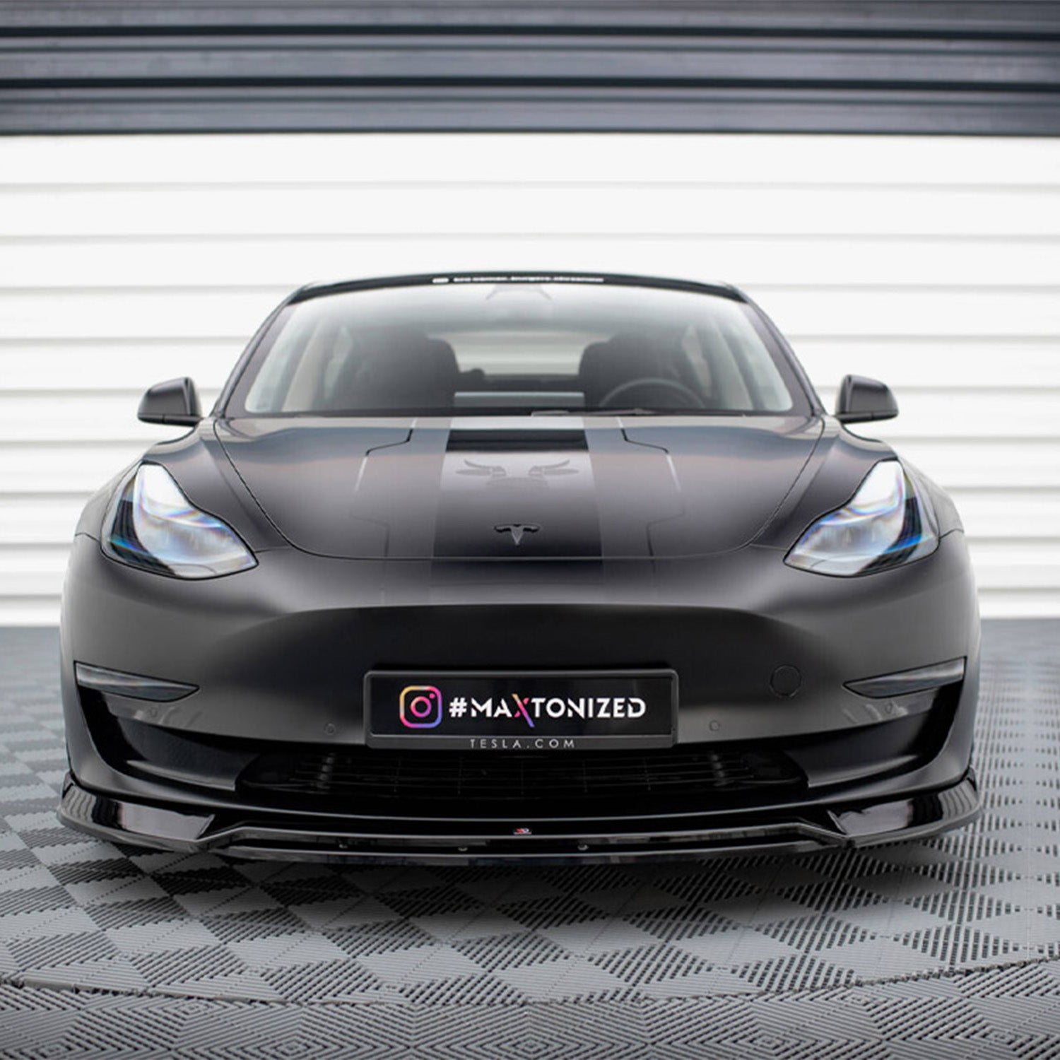 Maxton Design Tesla Model 3 V3 Front Splitter In Gloss Black
