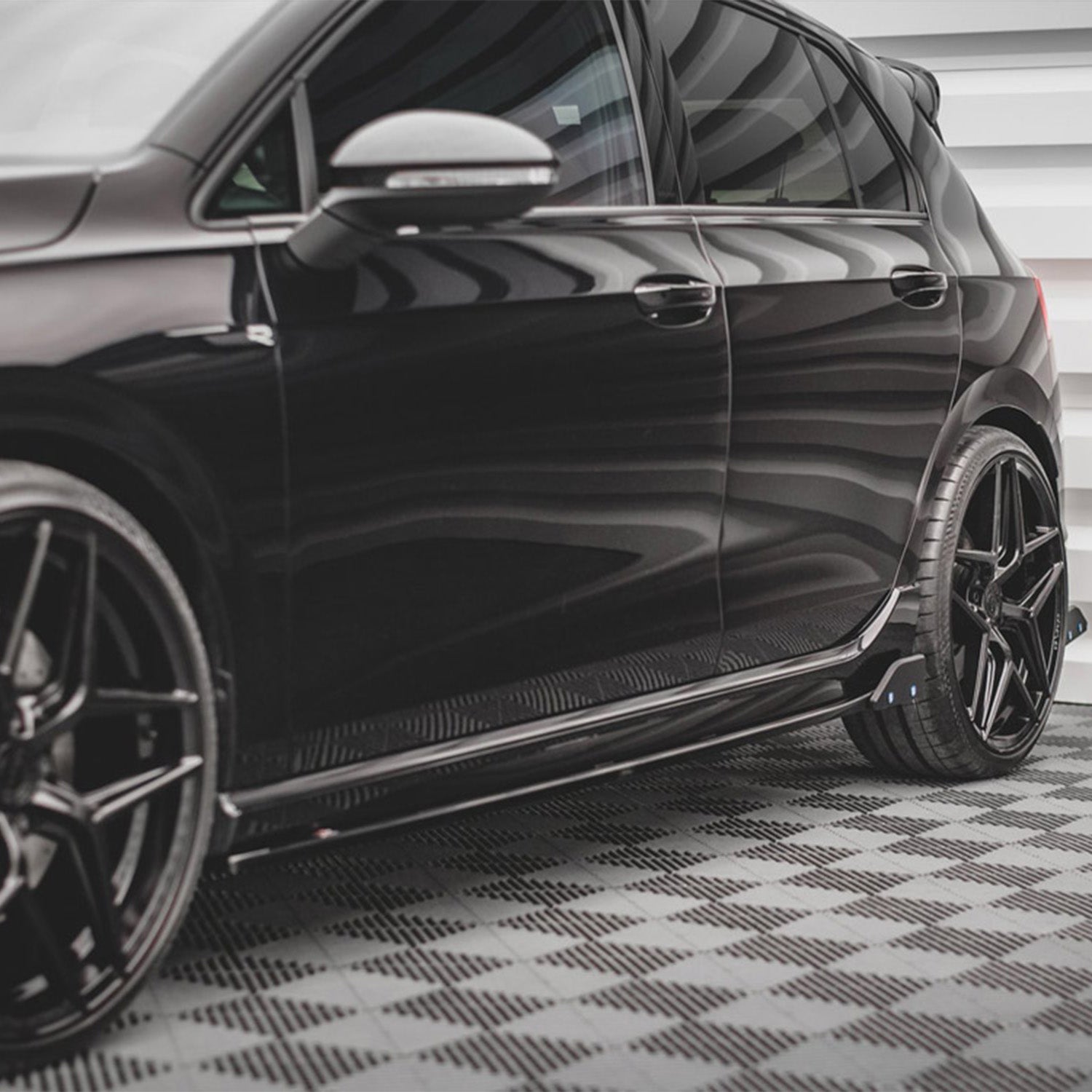 Maxton Design VW Golf R Mk8 Gloss Black Side Skirts + Flaps Fitted
