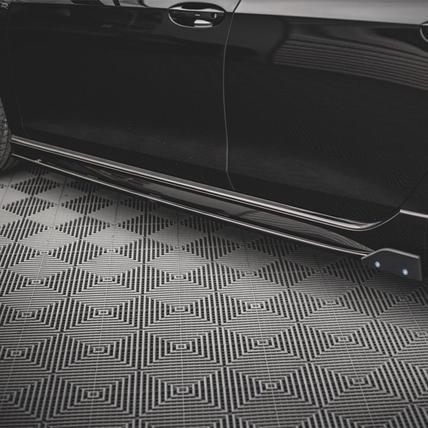 Maxton Design VW Golf R Mk8 Gloss Black Side Skirts + Flaps Fitted