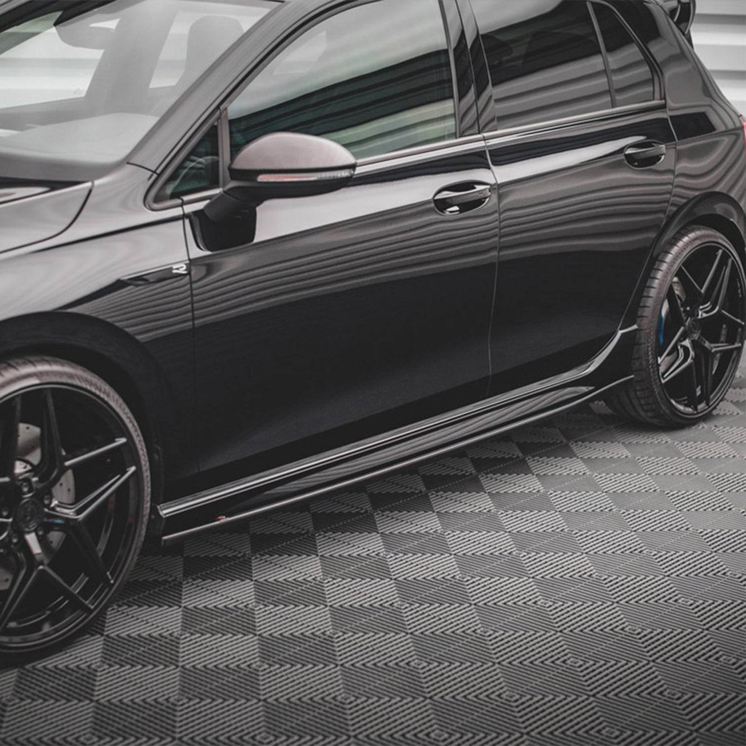 Maxton Design VW Golf R Mk8 V2 Gloss Black Side Skirts Fitted