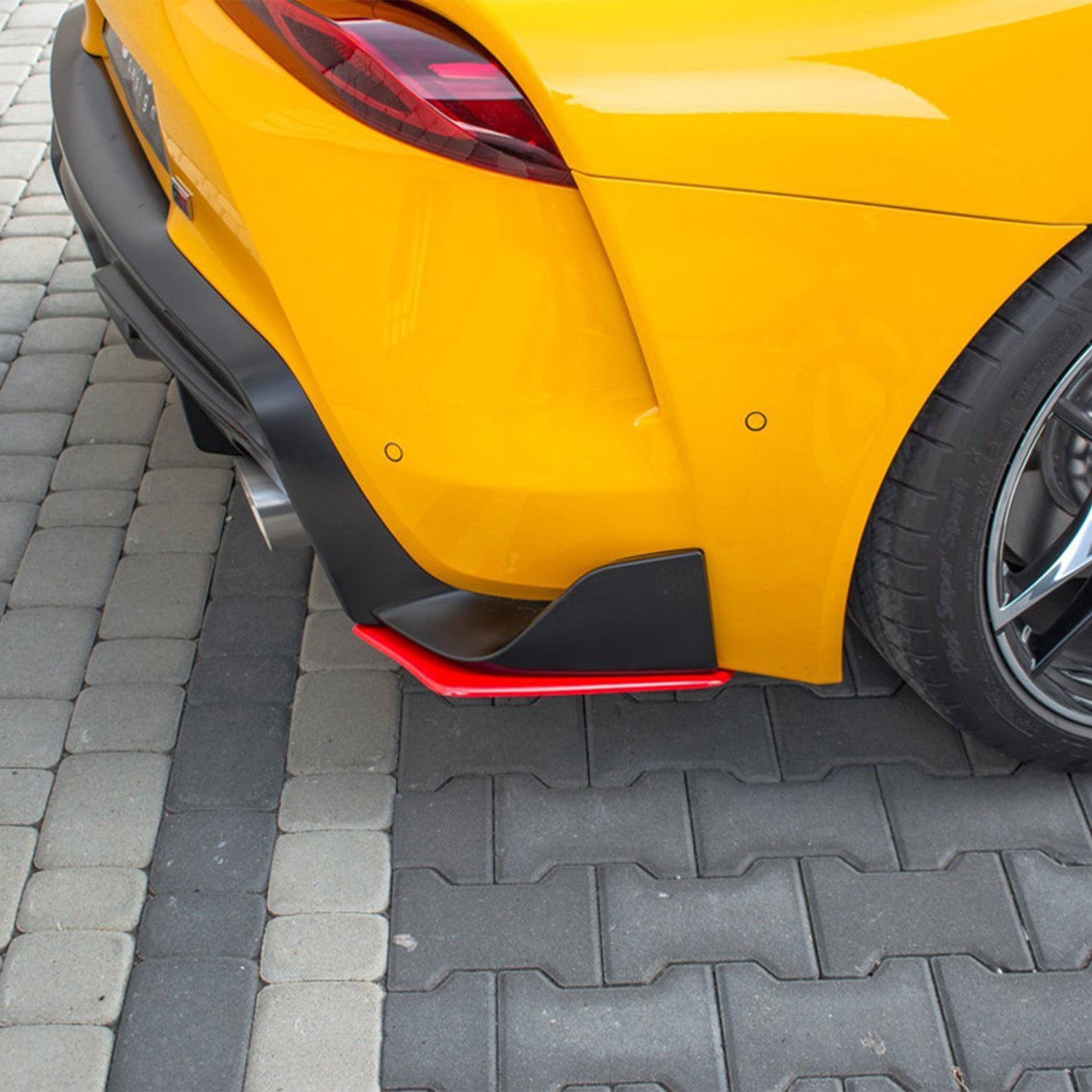 Maxton Toyota A90 Supra V2 Gloss Black Rear Side Splitters Fitted