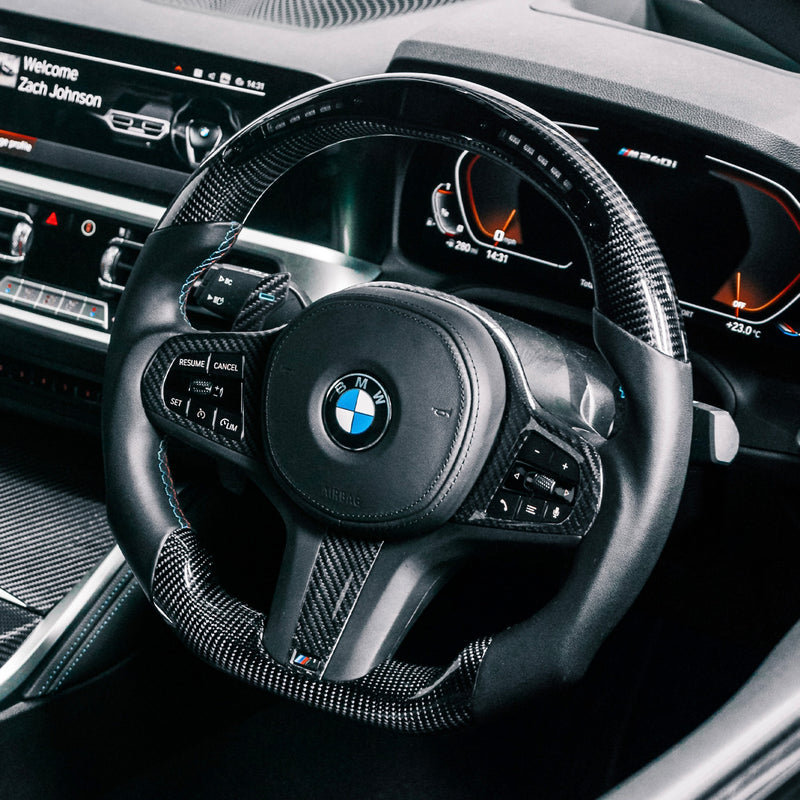 SHFT BMW G Series Carbon Fibre Steering Wheel Trim Cover Fitted