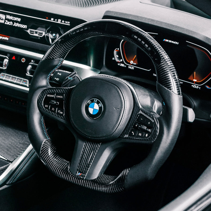SHFT BMW G Series Carbon Fibre Steering Wheel Trim Cover Fitted