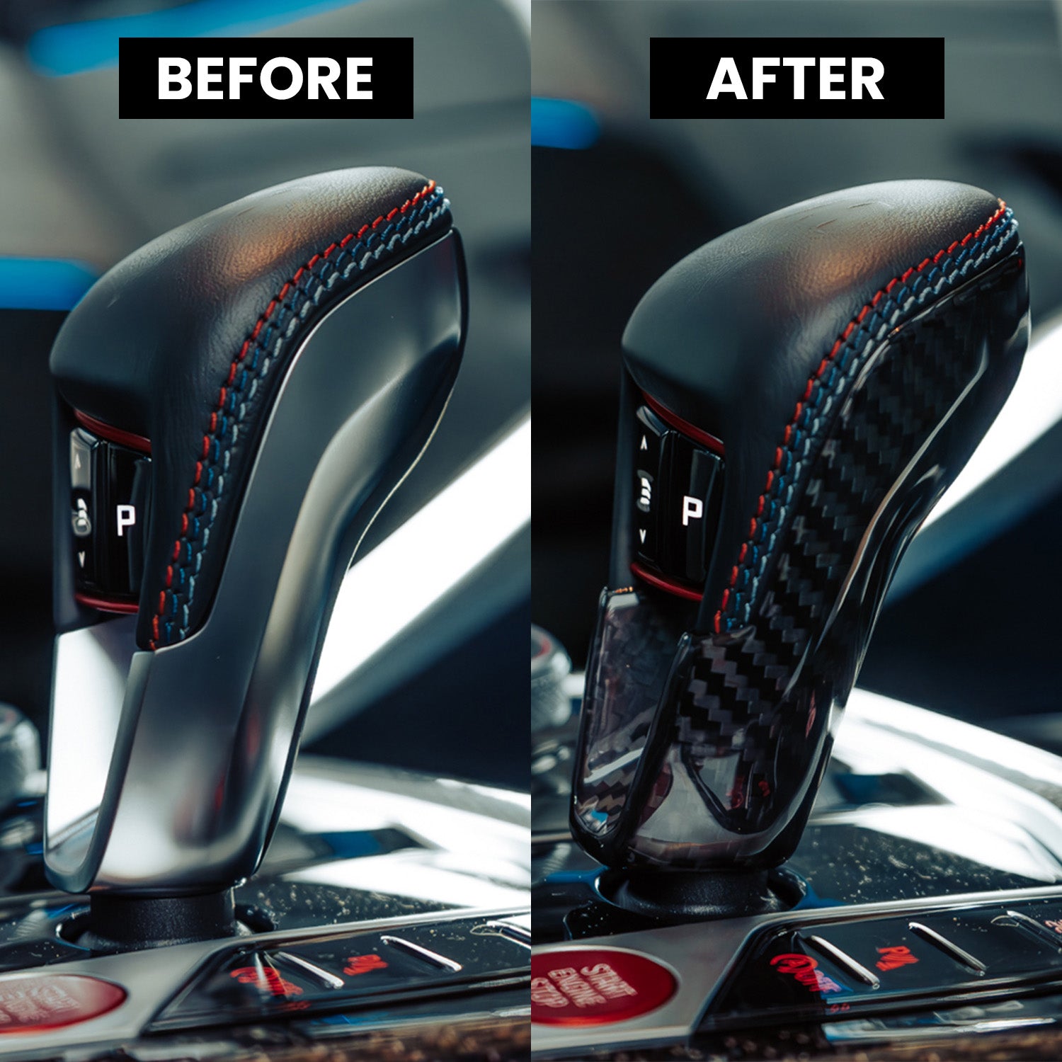 SHFT BMW G80 M3, G82 M4 & G87 M2 ZF 8 Speed Gear Selector Cover In Gloss Carbon Fibre