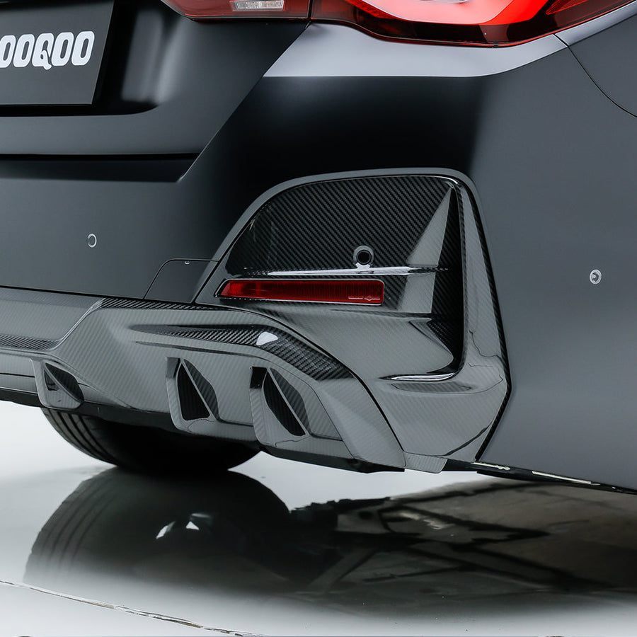SooQoo BMW 4 Series G26 Rear Bumper Inserts In Gloss Carbon Fibre