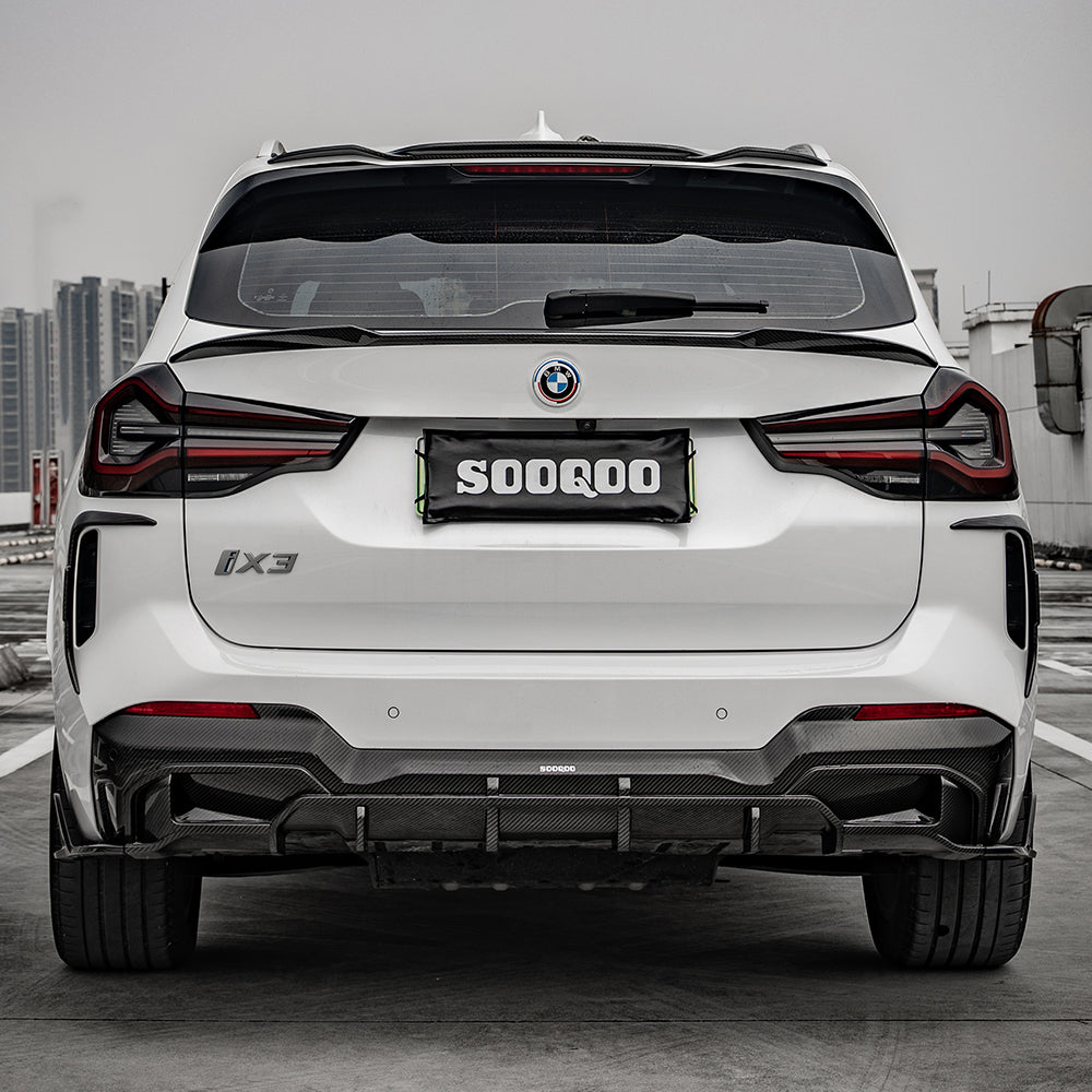 SooQoo BMW IX3 G08 Rear Bumper Inserts In Gloss Carbon Fibre