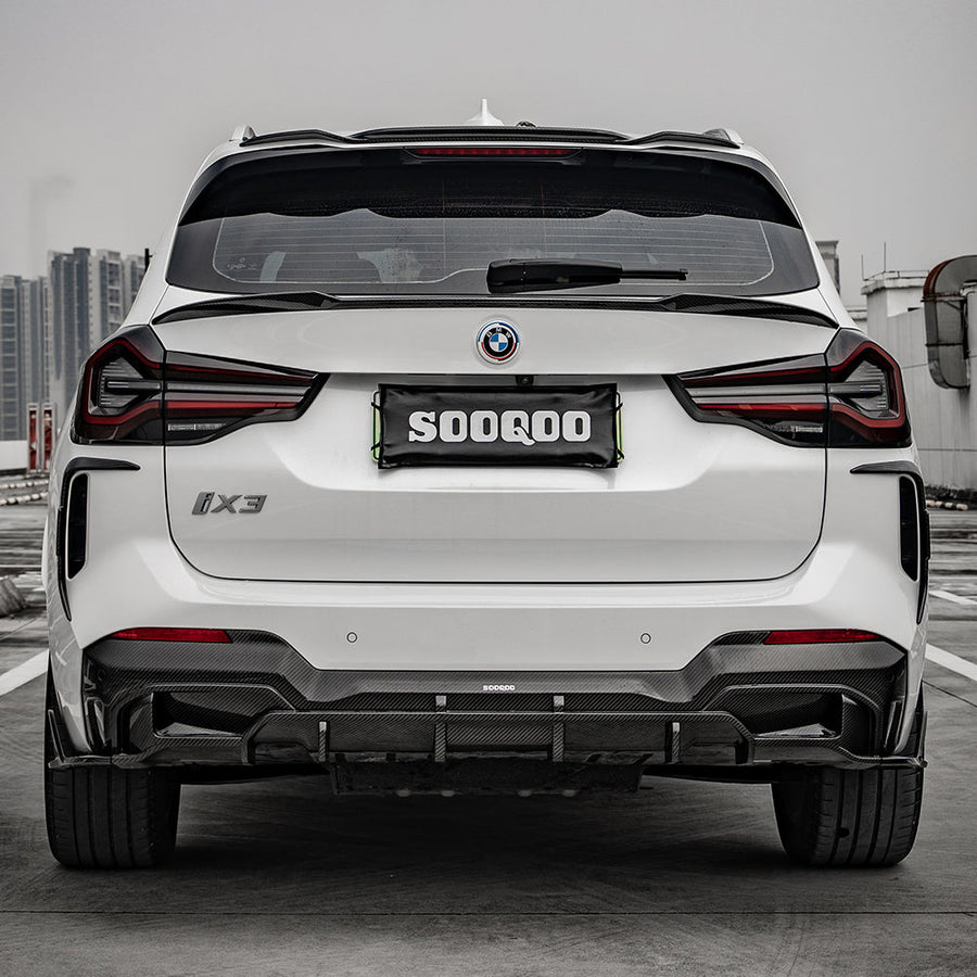 SooQoo BMW IX3 G08 Rear Bumper Inserts In Gloss Carbon Fibre