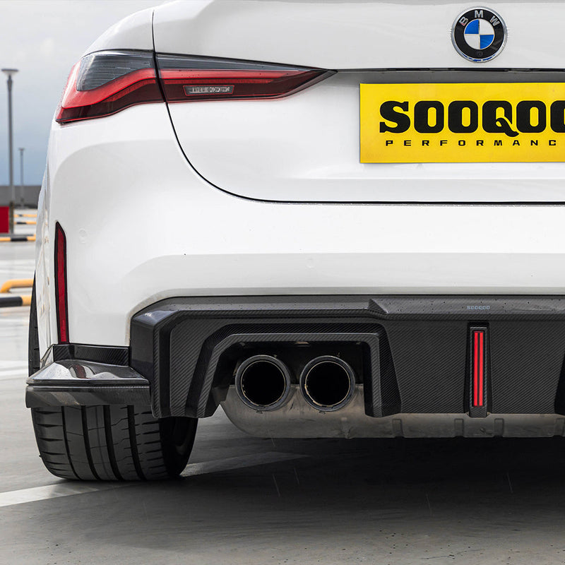 SooQoo V2 BMW M4 G82 Rear Diffuser W/Brake Light In Gloss Carbon Fibre