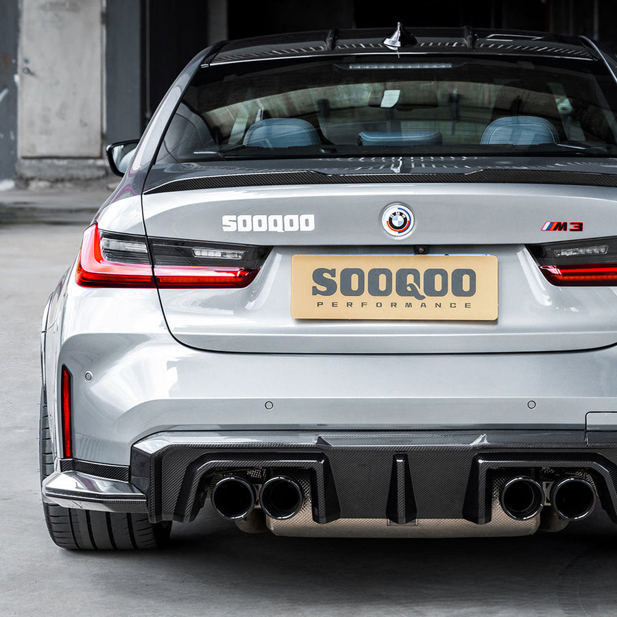 SooQoo V2 BMW M3 G80 G81 Rear Diffuser In Gloss Carbon Fibre