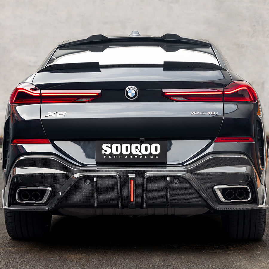 SooQoo BMW X6 G06 Rear Diffuser W/Brake Light In Gloss Carbon Fibre