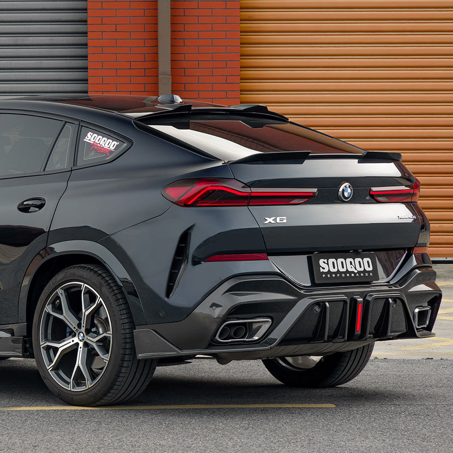 SooQoo BMW X6 G06 Rear Diffuser W/Brake Light In Gloss Carbon Fibre