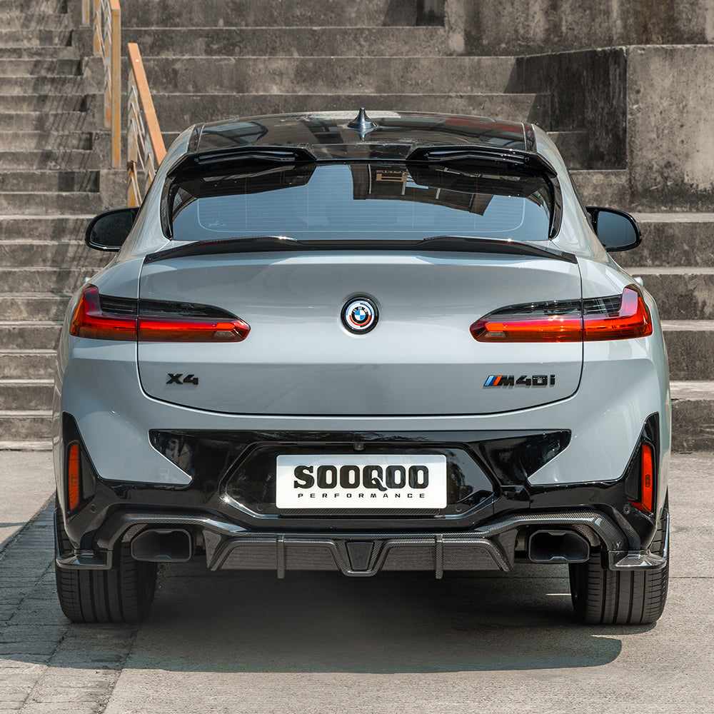 SooQoo BMW X4 G02 LCI Rear Diffuser W/Brake Light In Gloss Carbon Fibre