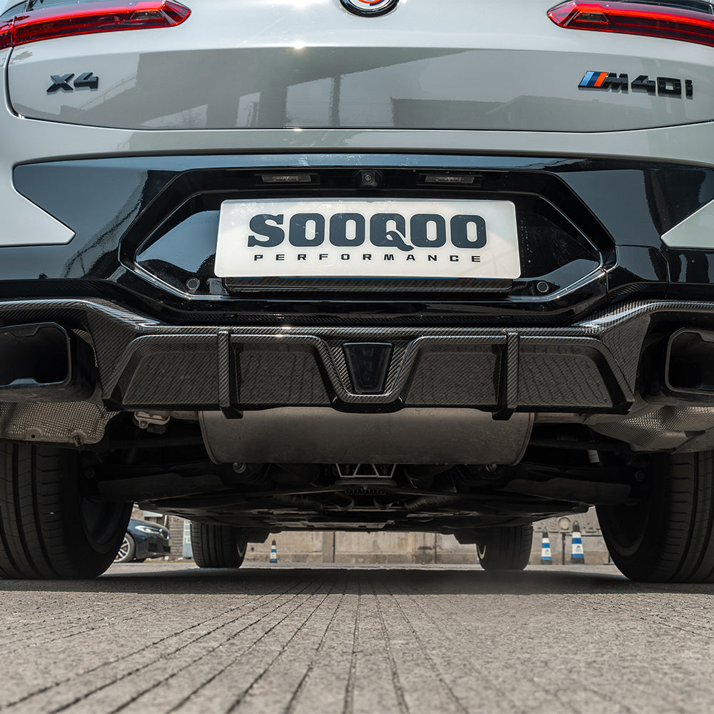 SooQoo BMW X4 G02 LCI Rear Diffuser W/Brake Light In Gloss Carbon Fibre