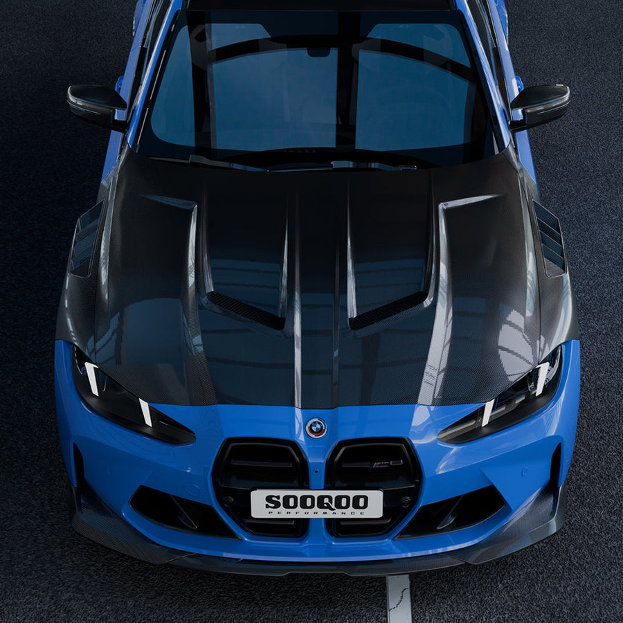 SooQoo BMW M3 G80 M4 G82 Vented Hood In Gloss Carbon Fibre