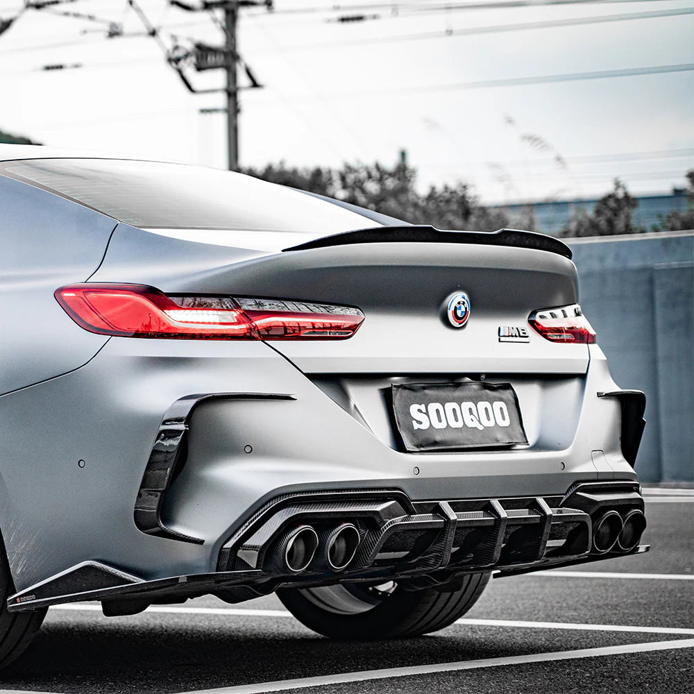 SooQoo BMW M8 F91 F92 Rear Bumper Inserts In Gloss Carbon Fibre