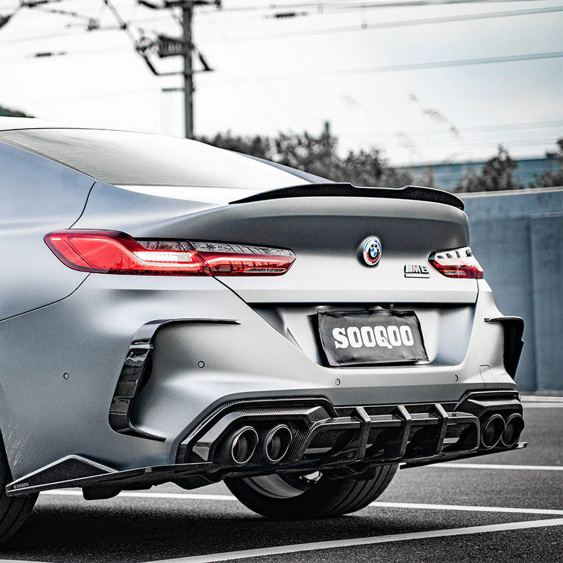 SooQoo BMW M8 F91 F92 Rear Bumper Inserts In Gloss Carbon Fibre