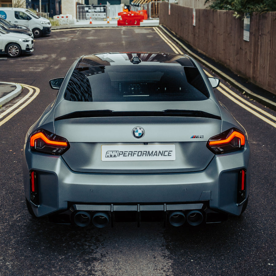 ZAERO Design BMW G87 M2 EVO-S Gloss Black Rear Diffuser Fitted On Grey Car