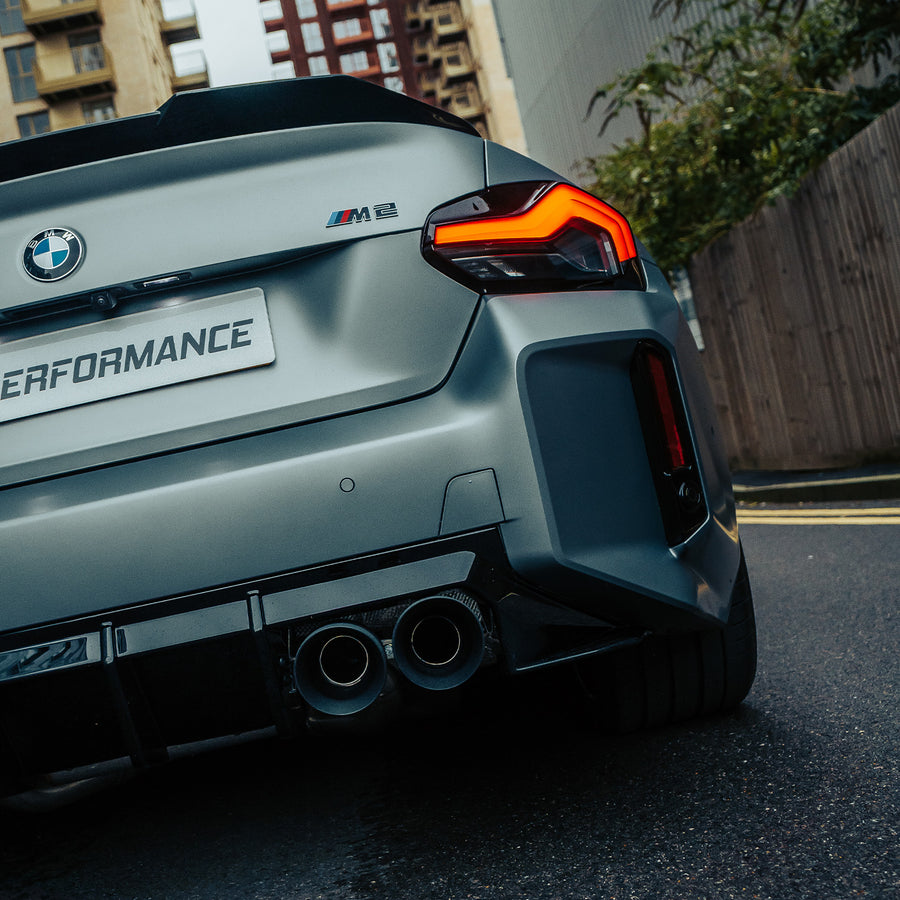 ZAERO Design BMW G87 M2 EVO-S Gloss Black Rear Diffuser Fitted On Grey Car