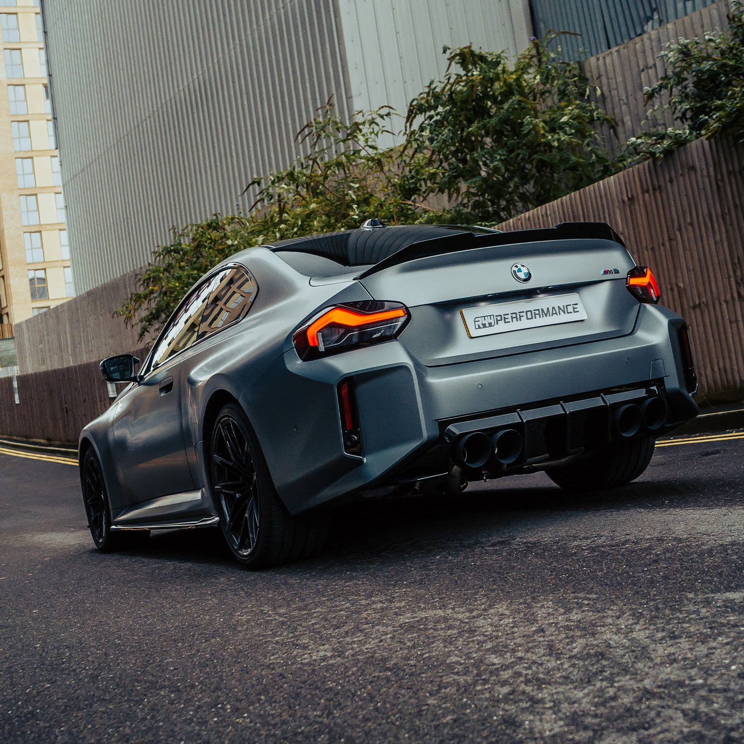 ZAERO Design BMW G87 M2 EVO-S Gloss Black Rear Diffuser Fitted On Grey Car