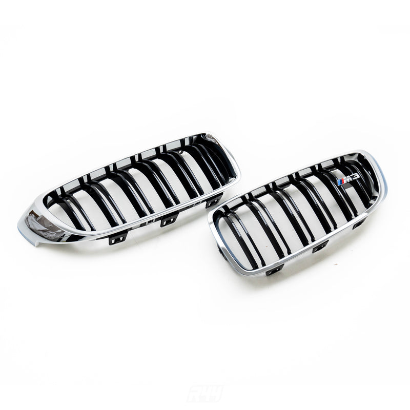 Genuine BMW F80 M3 OEM Chrome & Black Front Grilles 51138054332 & 51138056411
