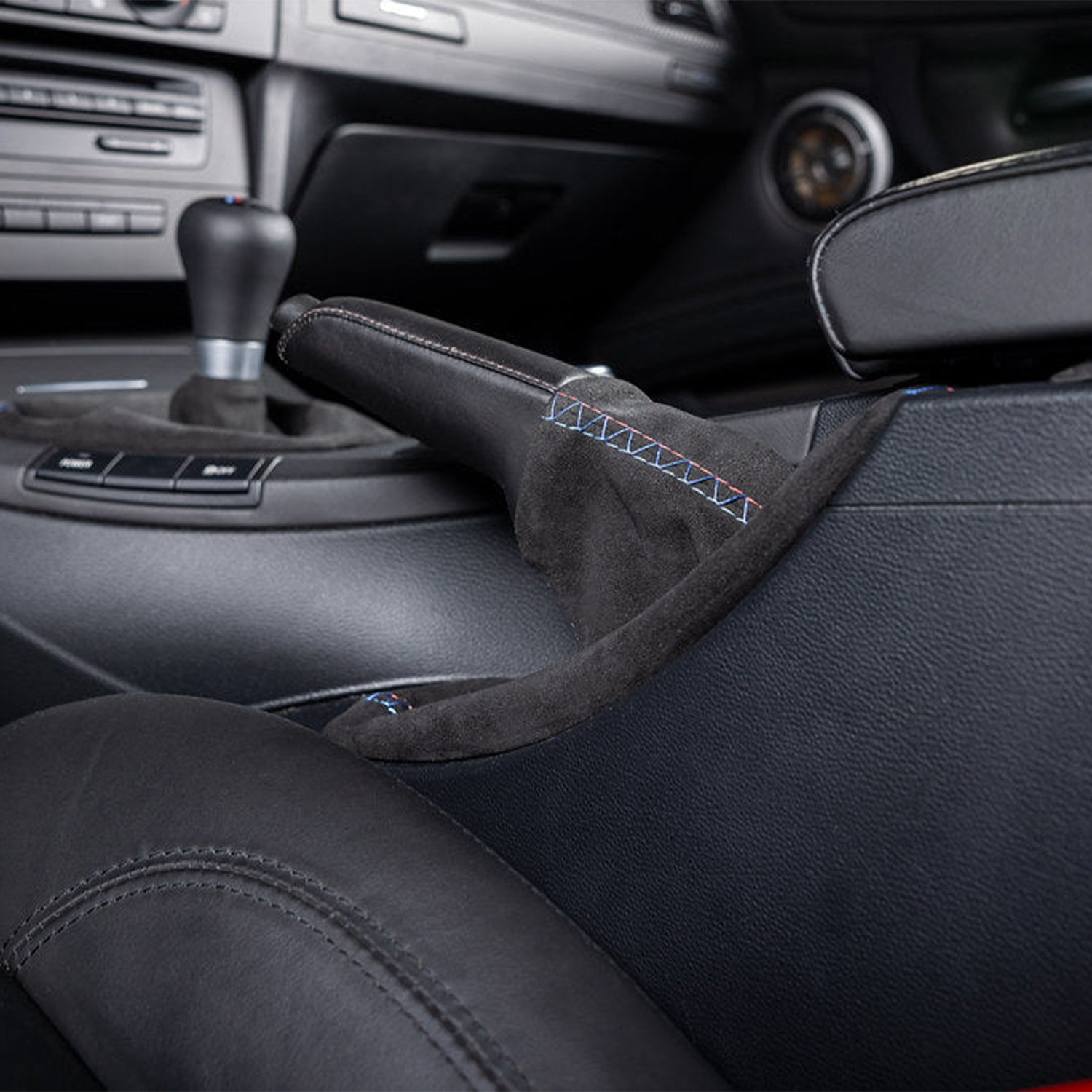 IND E90, E92 & E93 M3 Tri-Colour Stitched Alcantara E-Brake Boot (Left-hand Drive)
