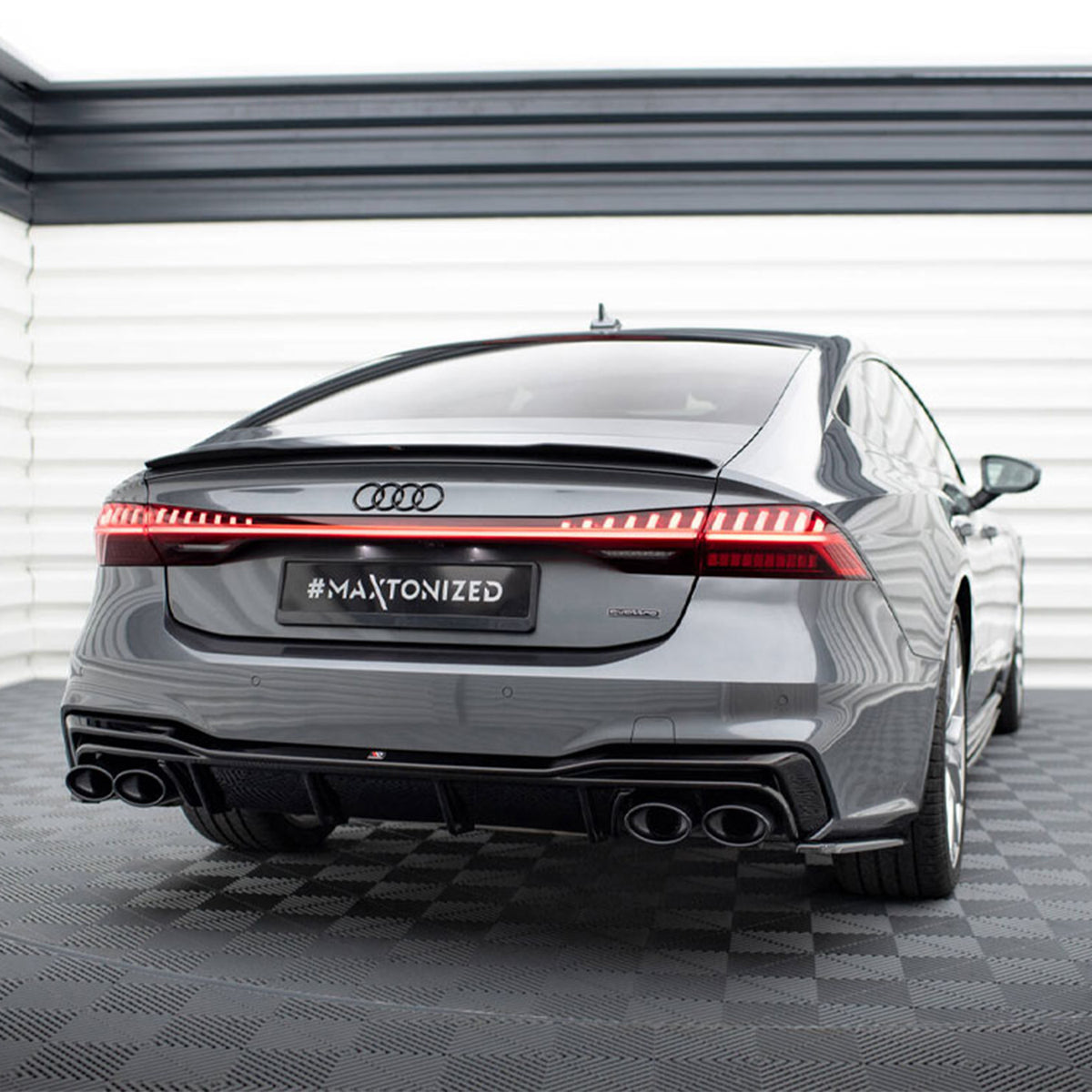 Maxton Design Rear Valance + Black Exhaust Ends Imitation compatible with Audi A7 S Line C8 / S7 C8 / C8 Facelift / S7 Facelift