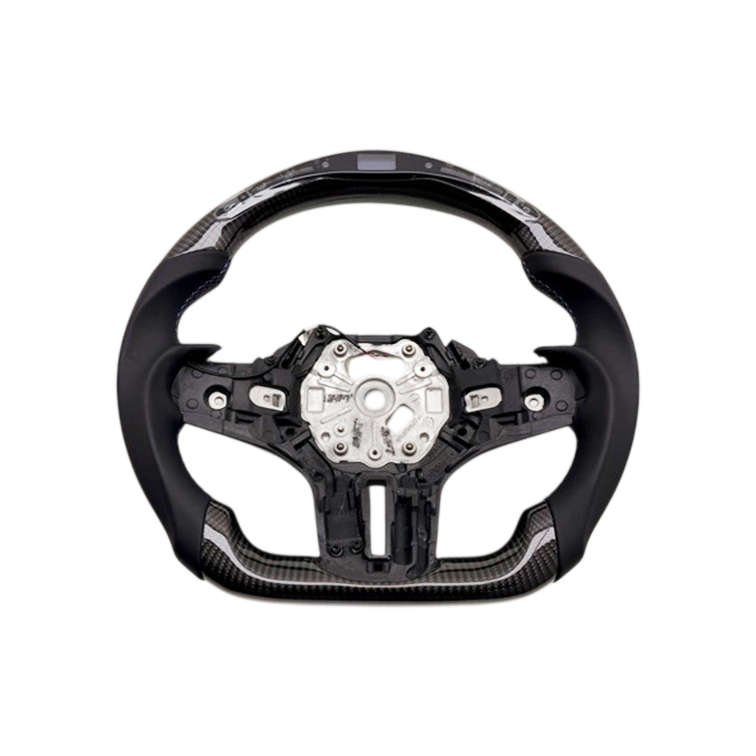 SHFT BMW G8X Flat Bottom Steering Wheel (Aggressive Grips) In Gloss Carbon Fibre & Leather With LED Display (G80 M3, G82 M4 & G87 M2)