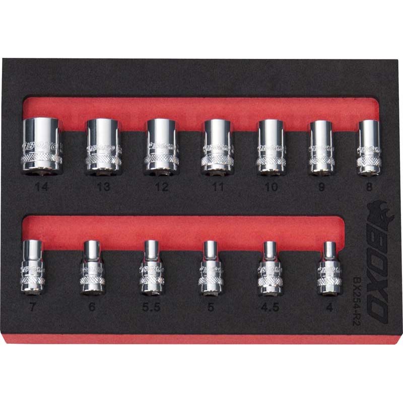 BOXO 13Pc 1/4" 12PT Socket Set (4mm to 14mm)