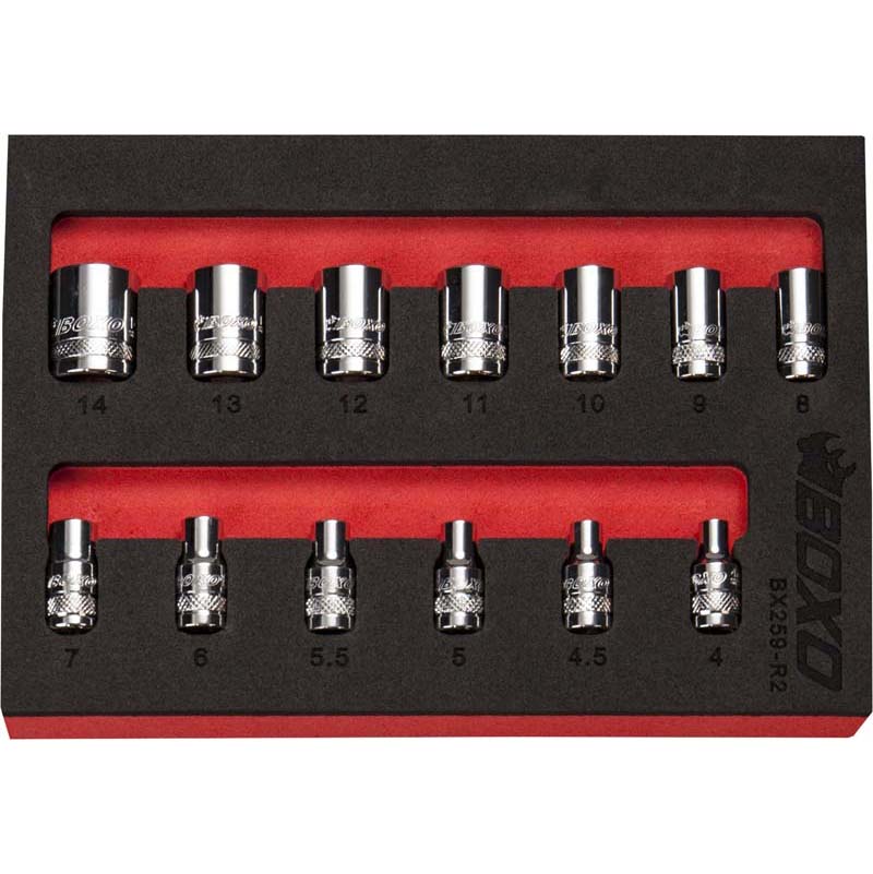 BOXO 13Pc 1/4" 6PT Socket Set (4mm to 14mm)