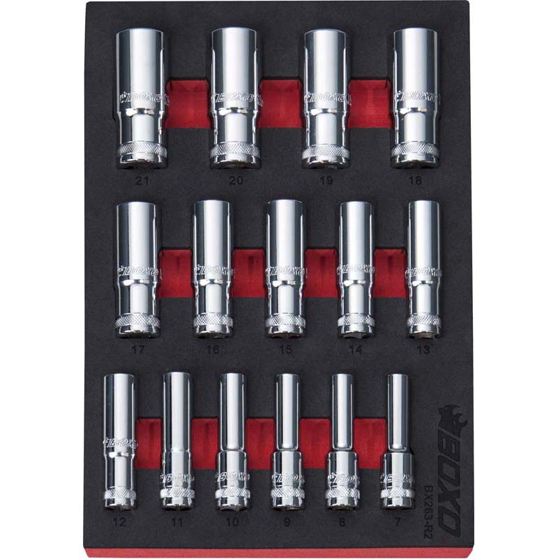 BOXO 15Pc 3/8" 12PT Deep Socket Set (7mm to 21mm)