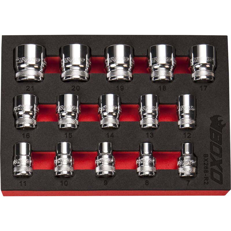 BOXO 15Pc 3/8" 6PT Socket Set (7mm to 21mm)