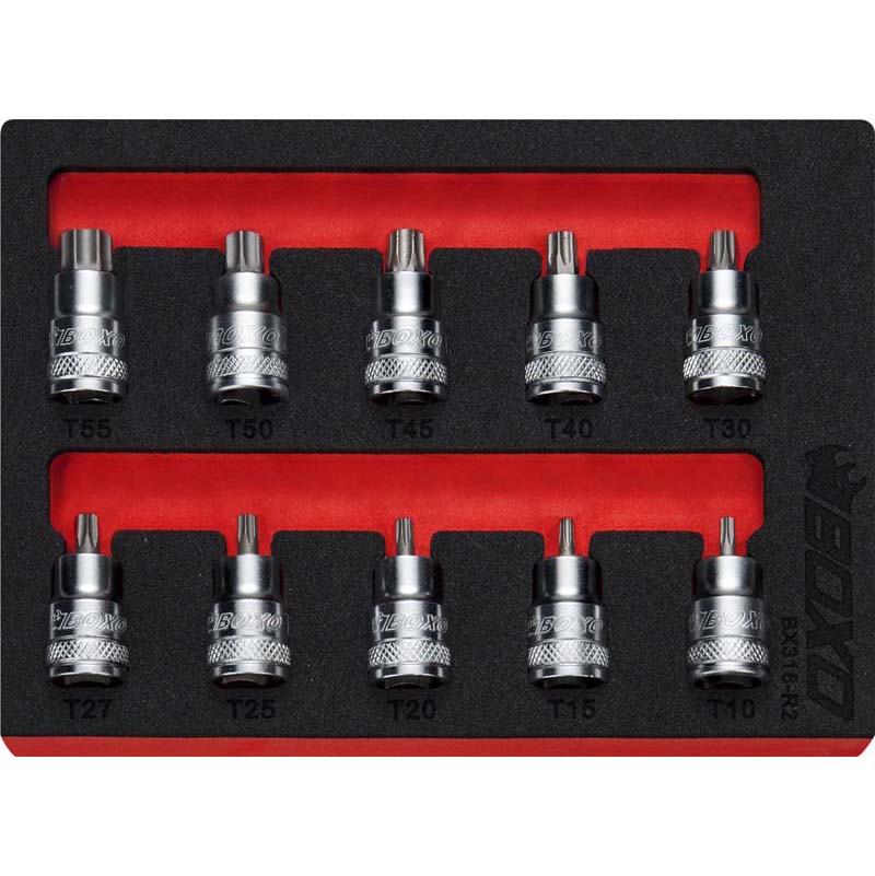 BOXO 10Pc 3/8" Super Stubby Torx Bit Socket Set