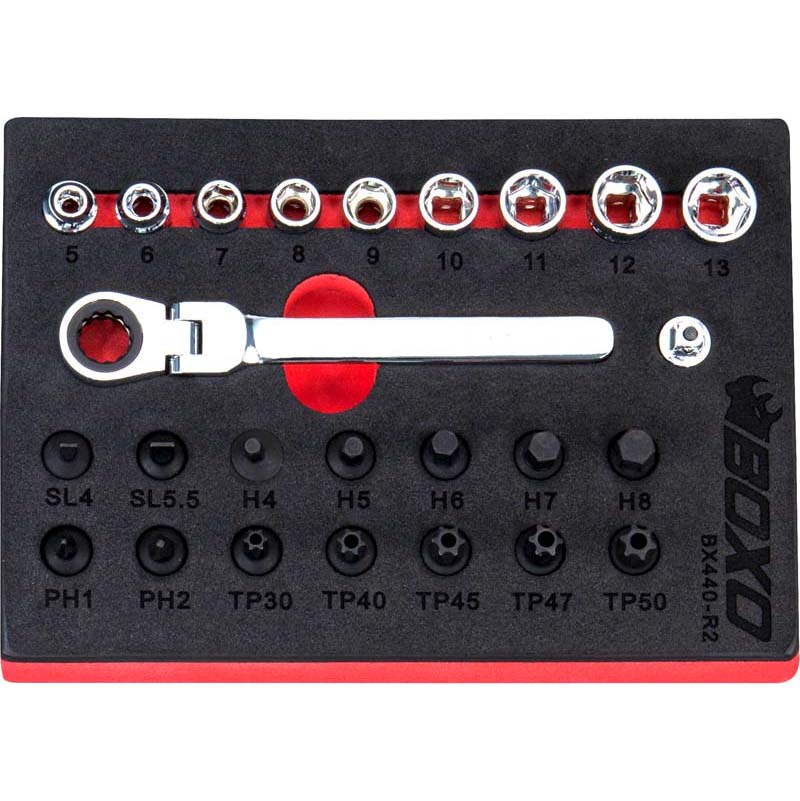 BOXO 25Pc 1/4" Low Profile Socket & Stubby Bit Set