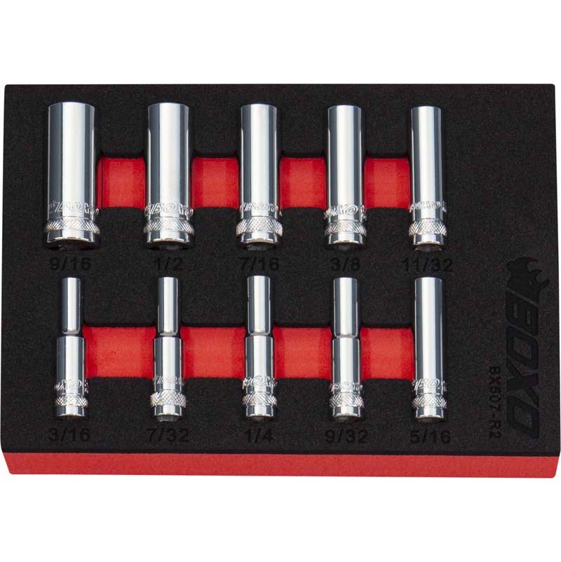 BOXO 10Pc 1/4" Imperial 12PT Deep Socket Set