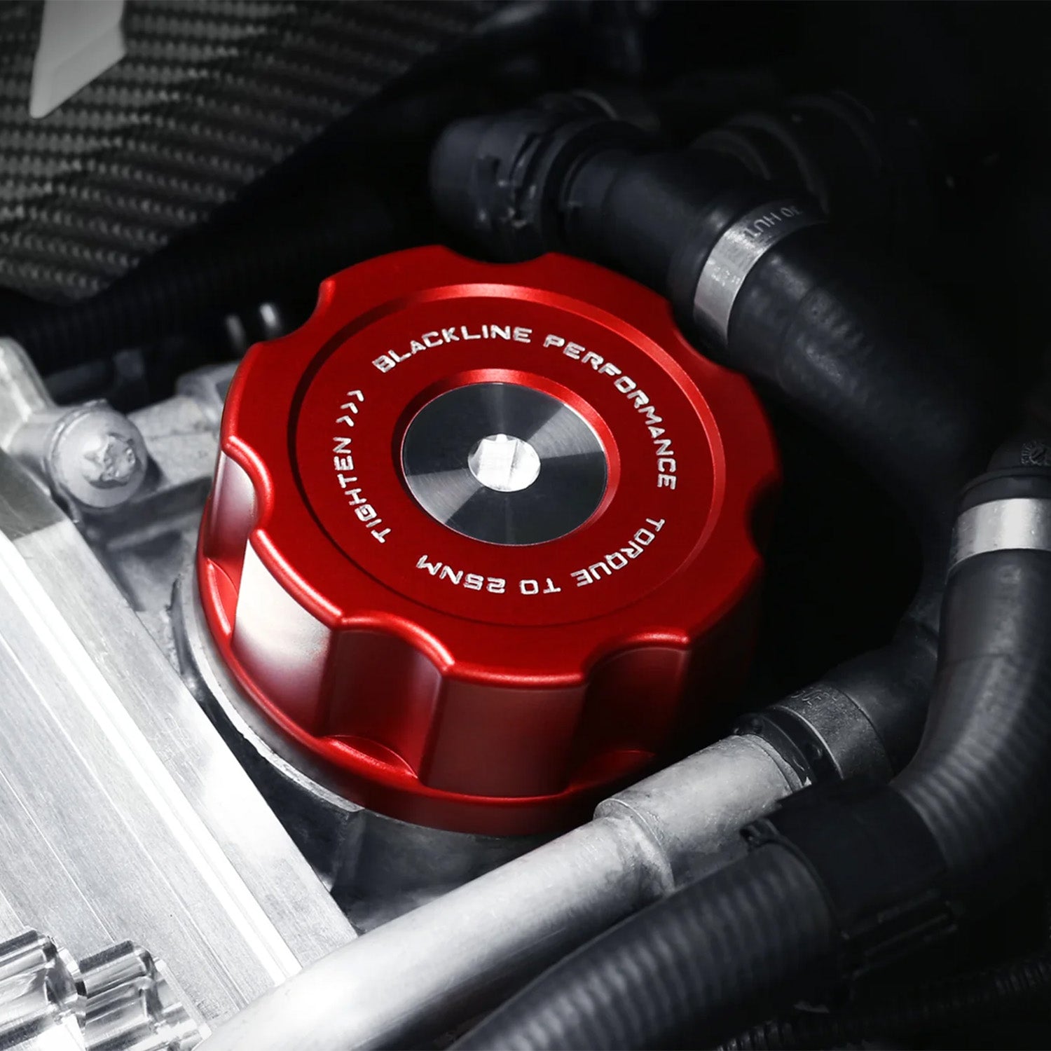 GoldenWrench BMW F Series BLACKLINE Red Oil Filter Housing Cap For BMW F80, F82, F87 S55 and N55 Engine