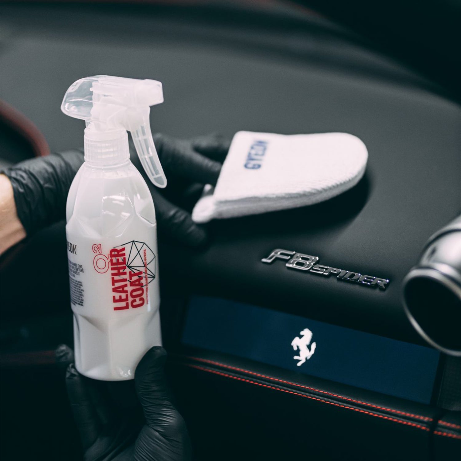 Gyeon Q2 Leather Coat Leather Protection On Ferrari Dashboard - Available At R44 Detailing