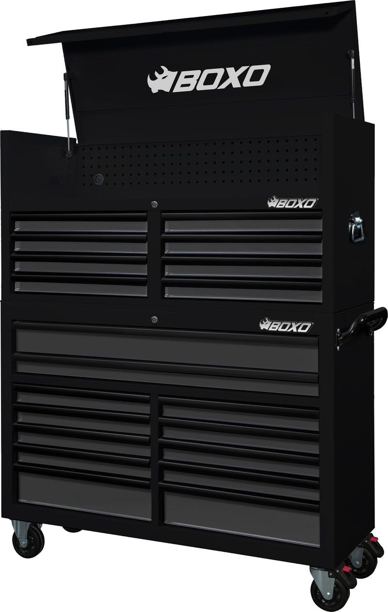 BOXO 53" 20 Drawer Toolbox Stack with Drawer Trim Pack - Black Body with Trim Colour Options